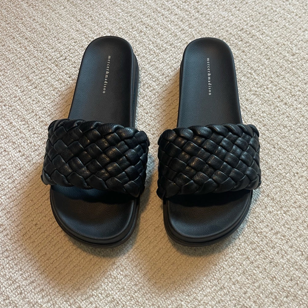 Black braided slides